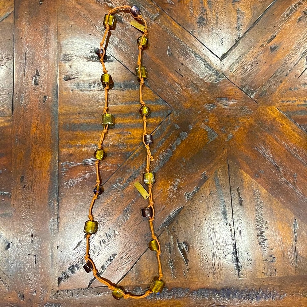 Marc by Marc Jacobs Amber and Brown Beaded Leather Cord Necklace